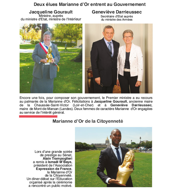 Deux élues Marianne d'Or entrent au gouvernement, Jacqueline Gourault et Geneviève Darrieussec.