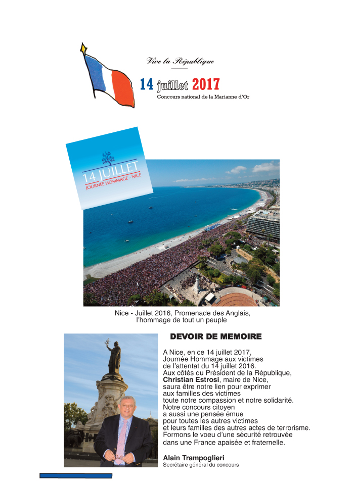 Marianne d'Or Magazine, 14 juillet 2017, devoir de mémoire, journée hommage aux victimes de l'attentat du 14 juillet 2016