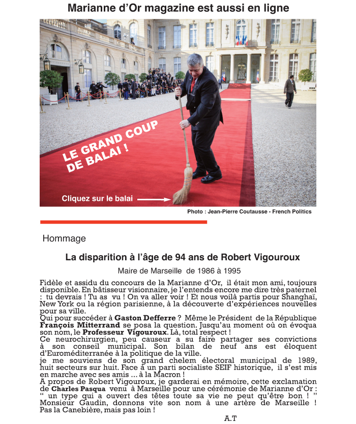 Marianne d'Or magazine est en ligne, la disparition  l'ge de 94 ans de Robert Vigouroux, Maire de Marseille de 1986  1995.