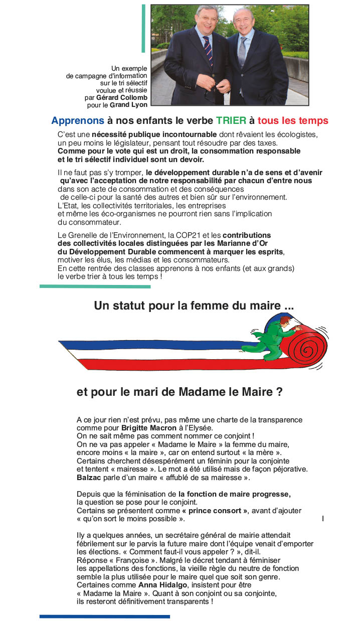 Marianne d'Or, apprenons  nos enfants le verbe trier  tous les temps, un statut pour la femme du maire ... et pour le mari de Madame le maire.